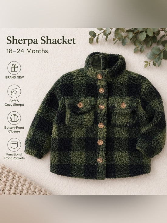 Other - Kids Sherpa Shacket - Green Plaid
